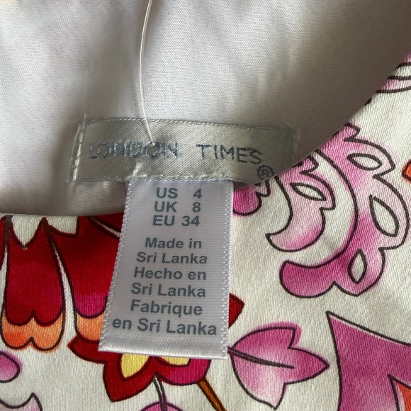 London Times Vibrant Orange and Pink Patterned Dress - Size 4 - Picture 4 of 8